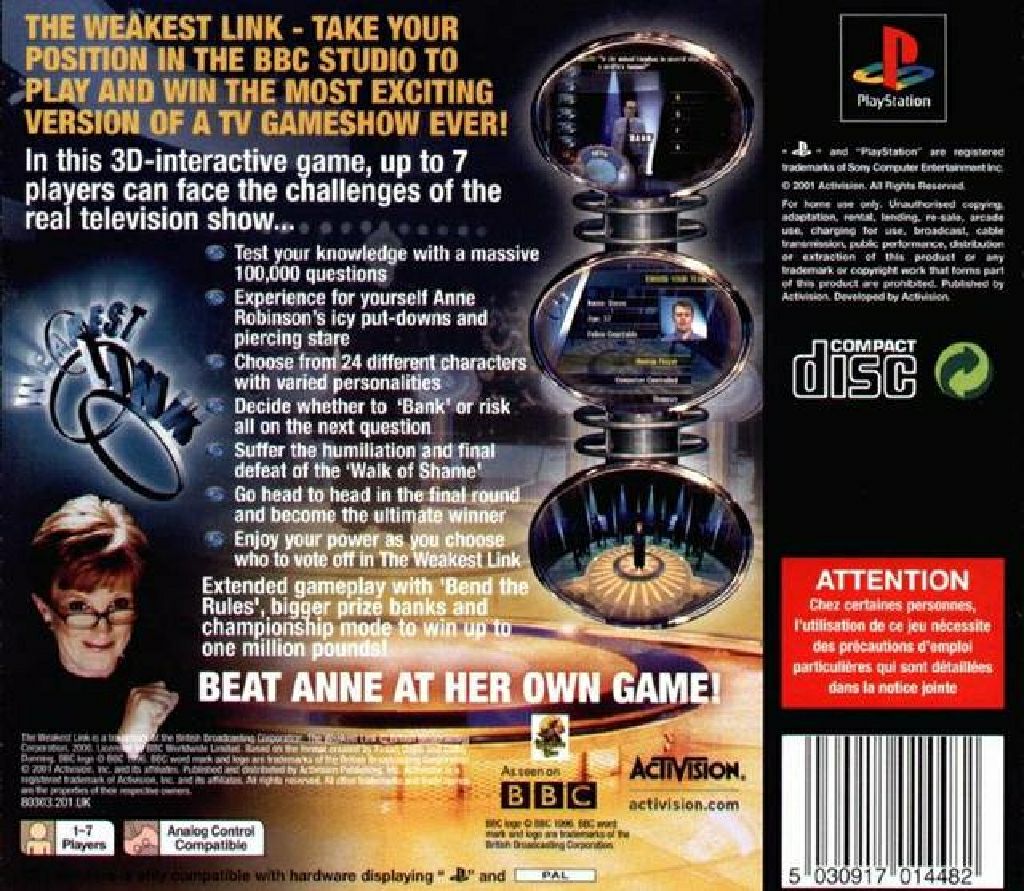 The Weakest Link - Sony PlayStation (Activision Blizzard - 7) video game collectible [Barcode 047875803039] - Main Image 2