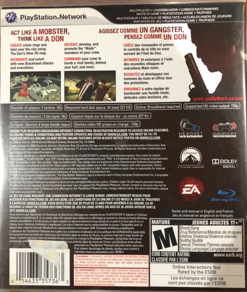 The Godfather II - Sony PlayStation 3 (PS3) (Electronic Arts/EA Games - 1) video game collectible [Barcode 014633357363] - Main Image 2