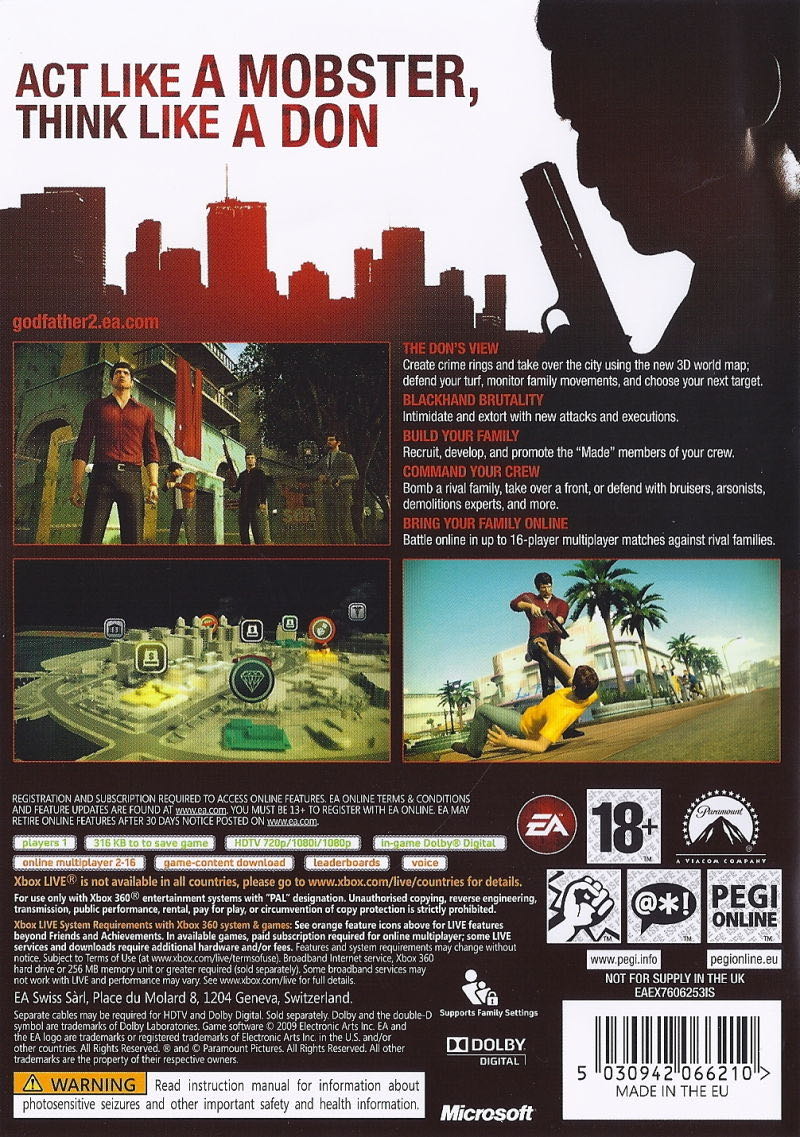 The Godfather II - Microsoft Xbox 360 (Electronics Arts - 2-16) video game collectible [Barcode 5030939066216] - Main Image 2
