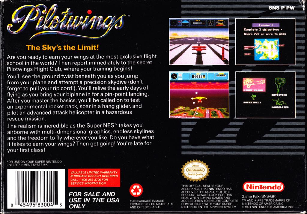 PilotWings - Nintendo Super Nintendo Entertainment System (SNES) video game collectible - Main Image 2