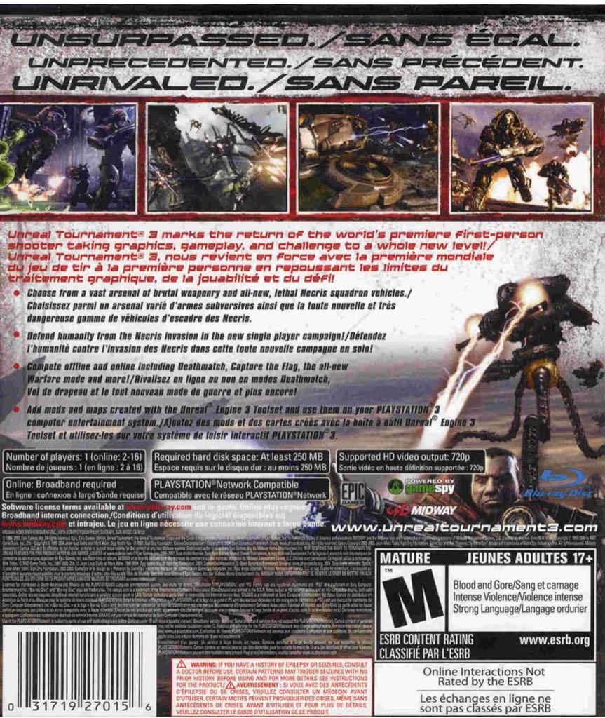 Unreal Tournament III - Sony PlayStation 3 (PS3) (Midway Home Entertainment - 1) video game collectible [Barcode 031719269914] - Main Image 2