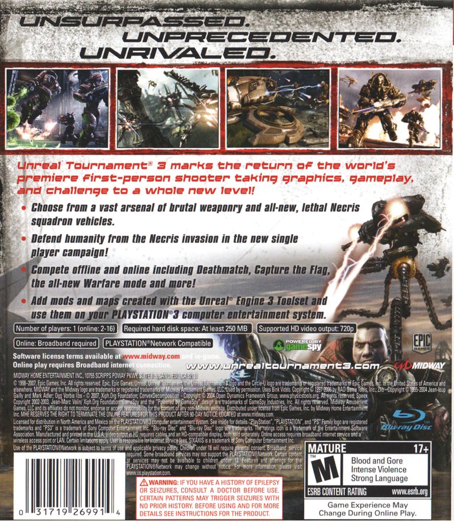 PS3 / Unreal Tournament 3 - Sony PlayStation 3 (PS3) (Midway - 1) video game collectible [Barcode 5037930110306] - Main Image 2