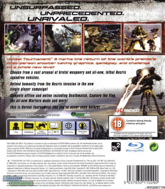 Unreal Tournament 3 - Sony PlayStation 3 (PS3) (Midway Games - 1) video game collectible [Barcode 5037930110368] - Main Image 2