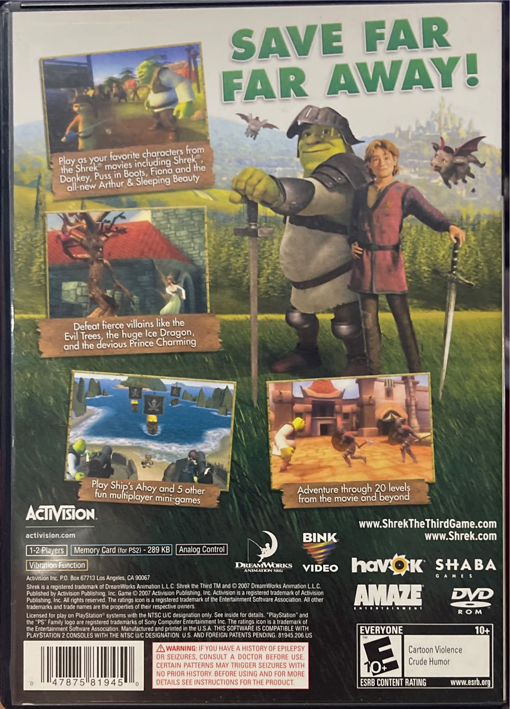 Shrek the Third - Sony PlayStation 2 (PS2) (Havok - 2) video game collectible [Barcode 047875819450] - Main Image 2