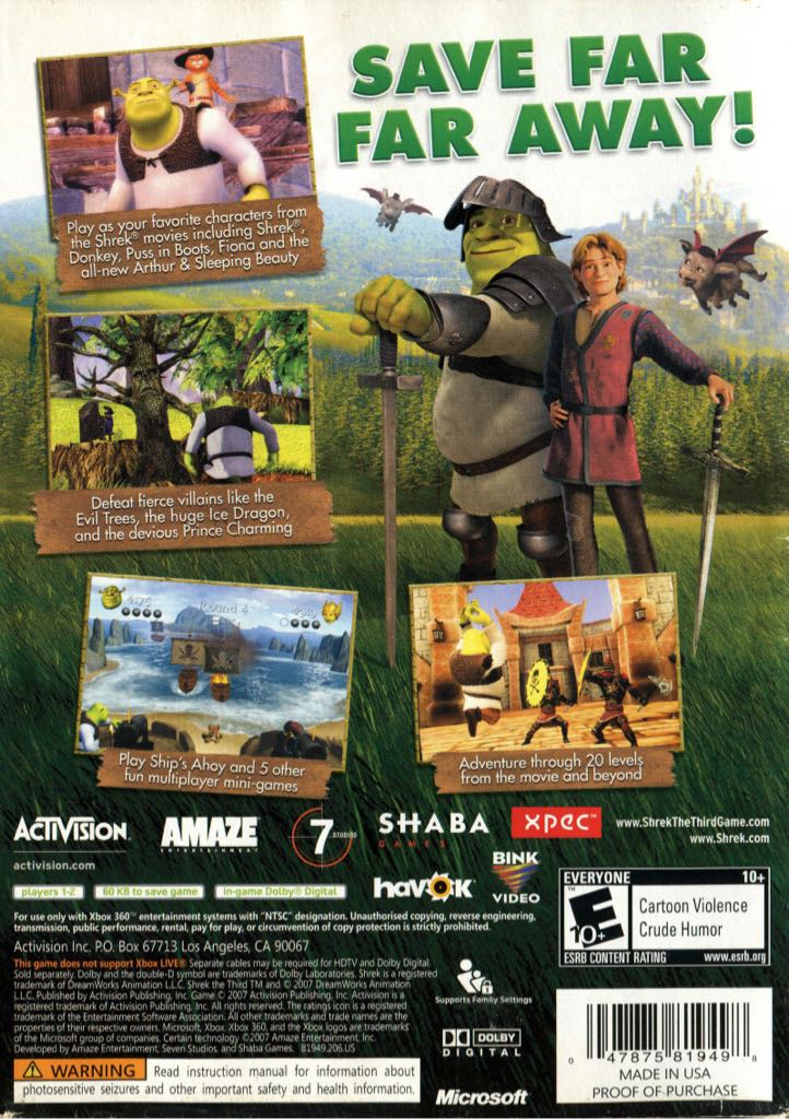 Shrek the Third - Microsoft Xbox 360 (Activision - 1-2 Players) video game collectible [Barcode 047875820494] - Main Image 2