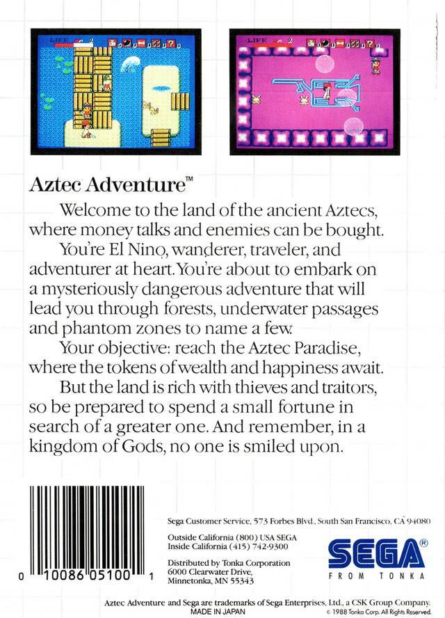Aztec Adventure - Sega Master System (Sega - 1) video game collectible [Barcode 010086051001] - Main Image 2