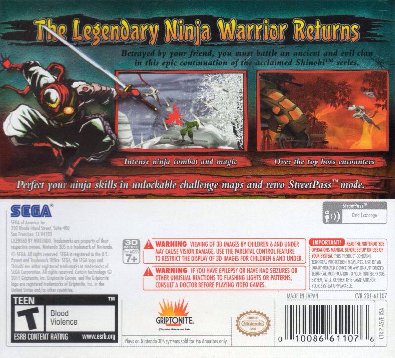 Shinobi - Nintendo 3DS (Sega - 1) video game collectible [Barcode 5055277013876] - Main Image 2