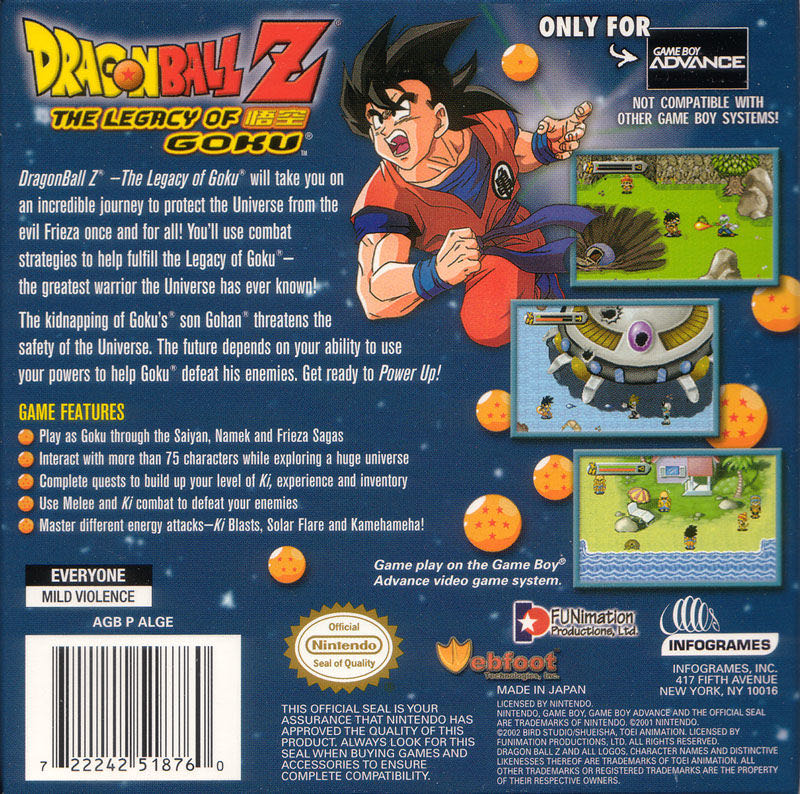 Dragon Ball Z: The Legacy of Goku 1 - Nintendo Game Boy Advance (GBA) (Atari - 1) video game collectible [Barcode 4984343994973] - Main Image 2