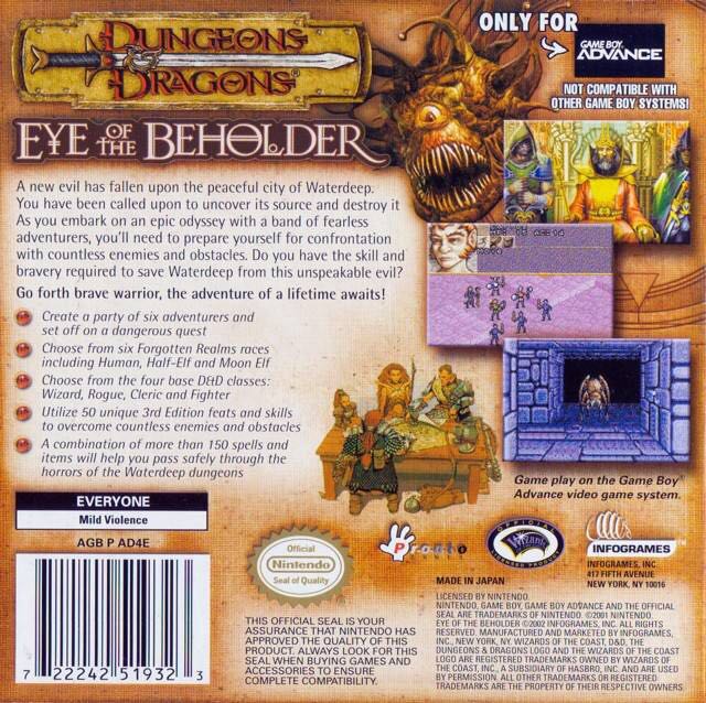 Dungeons and Dragons: Eye Of The Beholder - Nintendo Game Boy Advance (GBA) (1 Players) video game collectible [Barcode 3546430103227] - Main Image 2