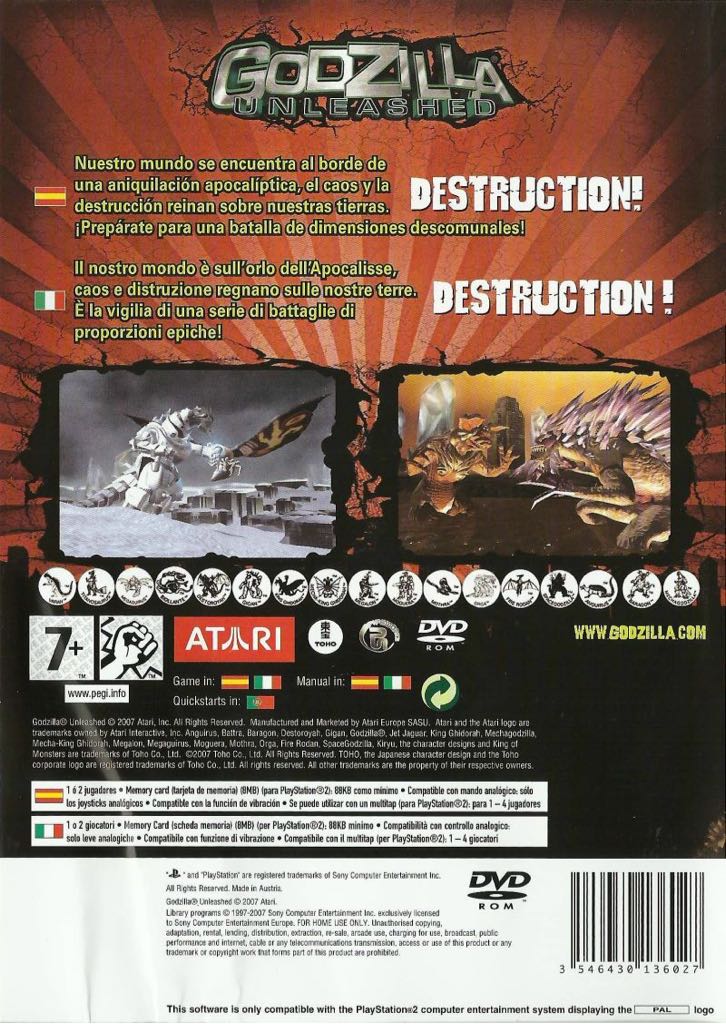 Godzilla Unleashed - Sony PlayStation 2 (PS2) (Atari Inc. - 1-4) video game collectible [Barcode 742725275997] - Main Image 2