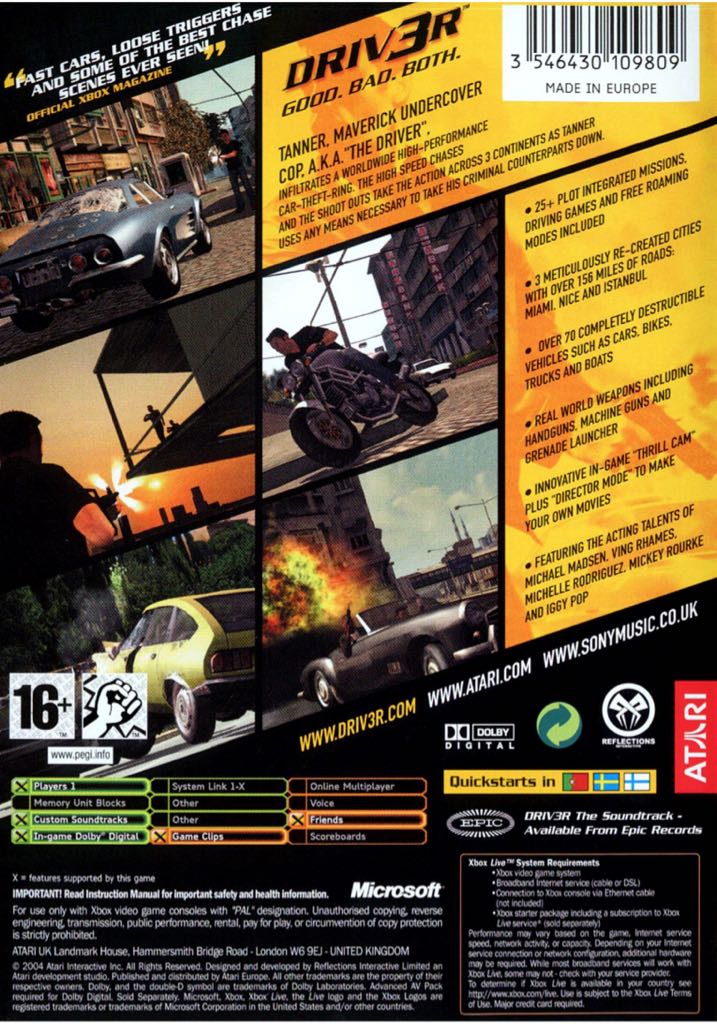 Driv3r - Microsoft Xbox (Atari Europe SAS - 1) video game collectible [Barcode 3546430109724] - Main Image 2