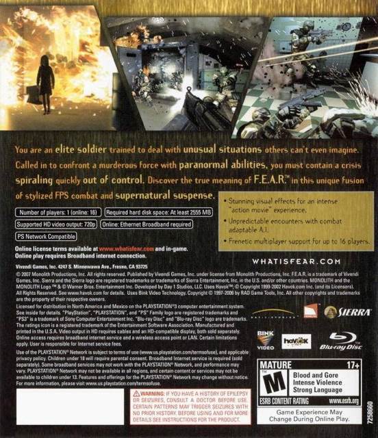 F.E.A.R. - Sony PlayStation 3 (PS3) (Seirra - 1) video game collectible [Barcode 3348542208834] - Main Image 2