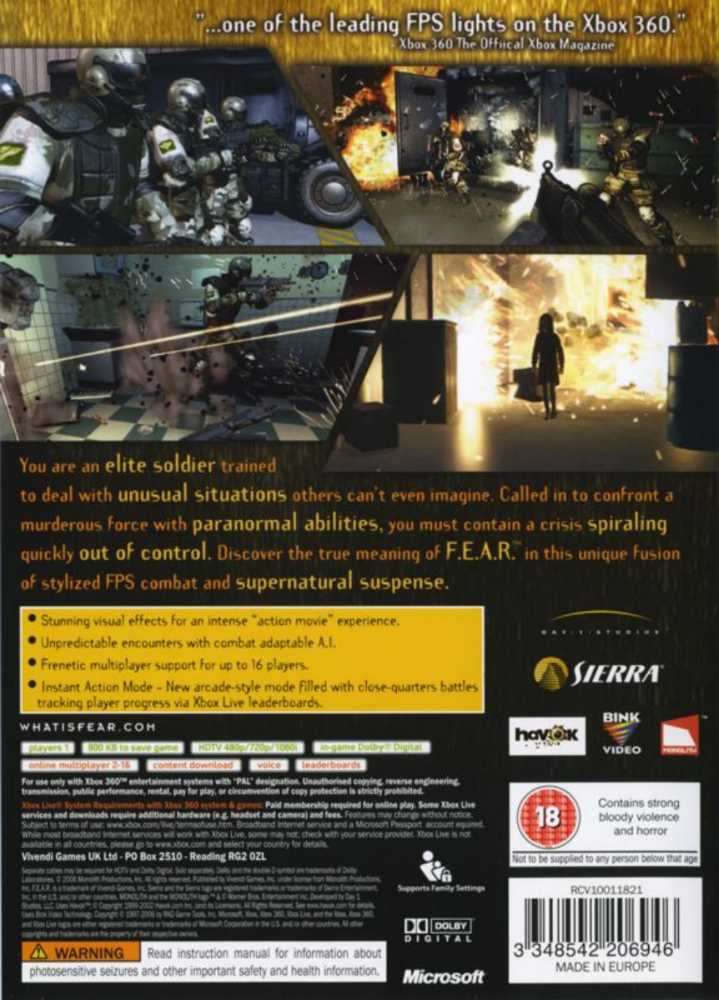 F.E.A.R. - Microsoft Xbox 360 (Vivendi Universal - 1) video game collectible - Main Image 2