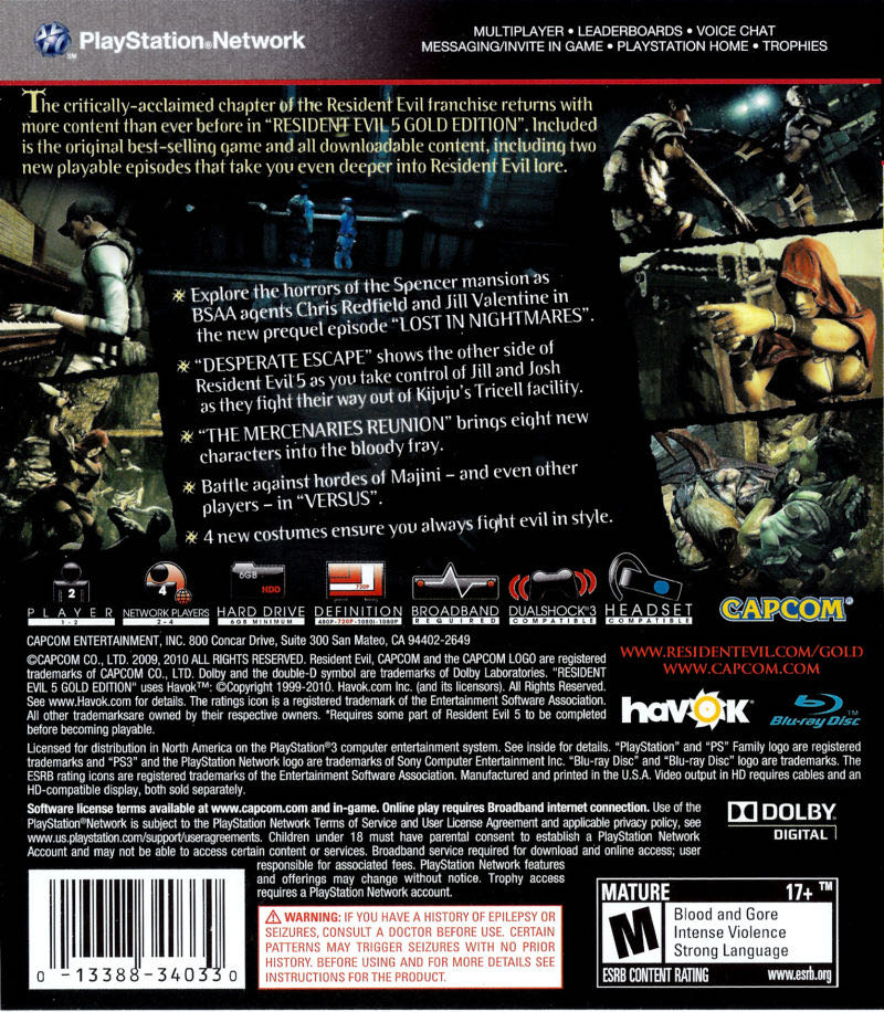 Resident Evil 5: Gold Edition - Sony PlayStation 3 (PS3) (Capcom - 2) video game collectible [Barcode 5055060926215] - Main Image 2