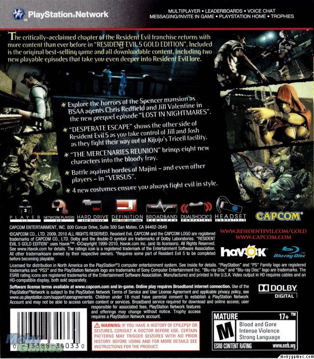 Resident Evil 5: Gold Edition - Sony PlayStation Network (PSN) (Capcom USA - 2) video game collectible [Barcode 5055060926260] - Main Image 2