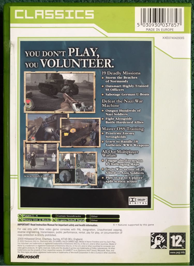MEDAL OF HONOR FRONTLINE - Microsoft Xbox video game collectible [Barcode 5030930037857] - Main Image 2