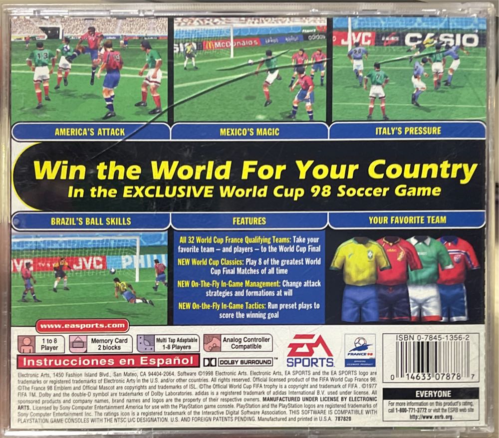 World Cup 98 - Sony PlayStation (EA Sports  - 1-8) video game collectible [Barcode 014633078787] - Main Image 2