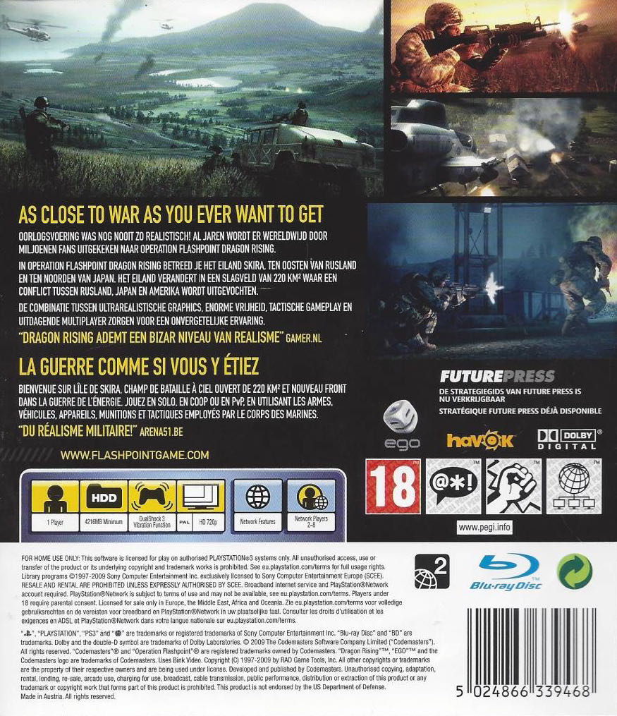 Operation Flashpoint: Dragon Rising - Sony PlayStation 3 (PS3) (Codemasters - 1) video game collectible [Barcode 5024866339468] - Main Image 2