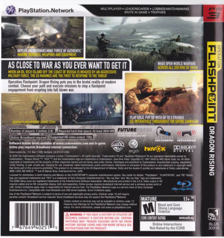 Operation Flashpoint: Dragon Rising - Sony PlayStation 3 (PS3) (Codemasters) video game collectible [Barcode 767649403080] - Main Image 2