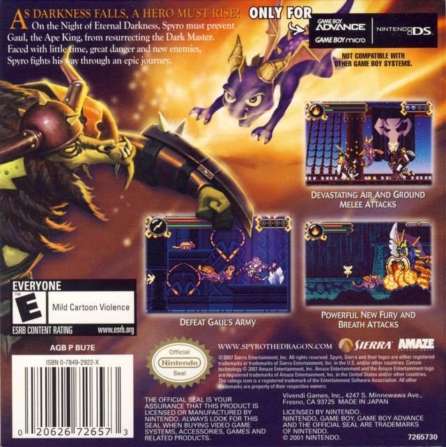 The Legend Of Spyro: The Eternal Night - Nintendo Game Boy Advance (GBA) (Sierra Entertainment - 1) video game collectible [Barcode 020626726573] - Main Image 2
