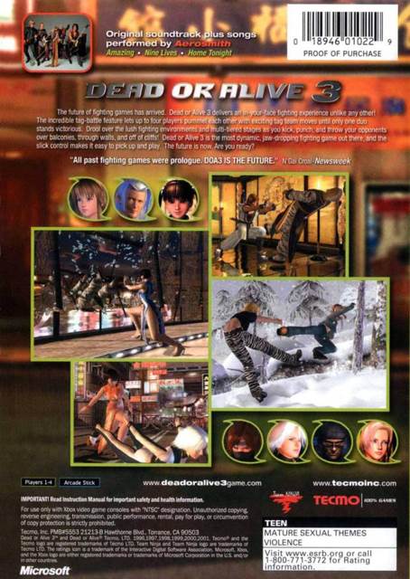 Dead Or Alive 3 - Microsoft Xbox (Tecmo - 4) video game collectible [Barcode 805529012738] - Main Image 2