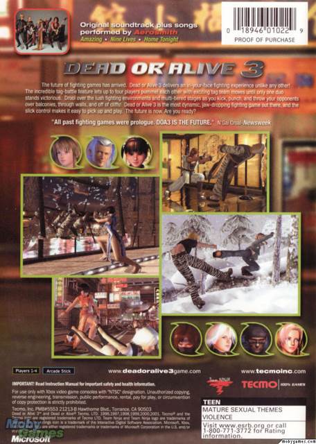 Dead Or Alive 3 - Microsoft Xbox (Tecmo - 2) video game collectible [Barcode 805529015739] - Main Image 2
