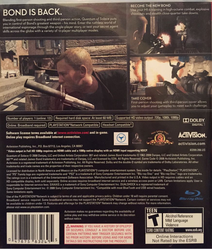 007: Quantum of Solace - Sony PlayStation 3 (PS3) (Activision - 1) video game collectible [Barcode 047875832695] - Main Image 2