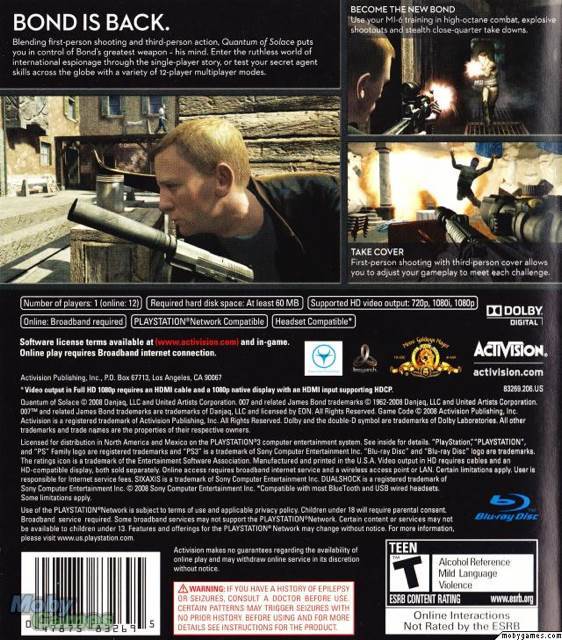007: Quantum Of Solace - Sony PlayStation 3 (PS3) (Activision/MGM Interactive) video game collectible [Barcode 047875835191] - Main Image 2