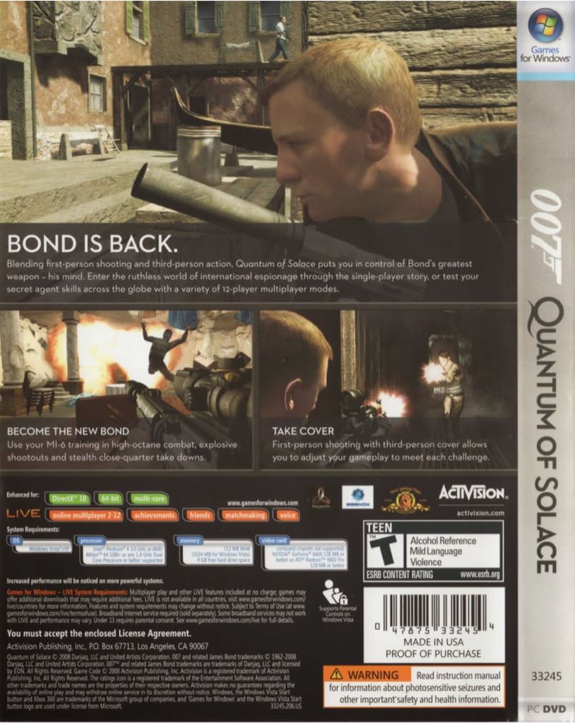 007: Quantum Of Solace - Sony PlayStation 3 (PS3) (Activision - 1-12) video game collectible [Barcode 37838379] - Main Image 2