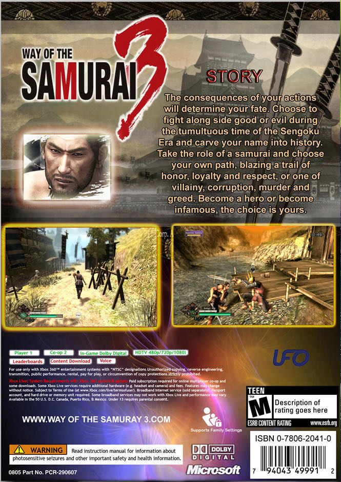 Way of the Samurai 3 - Microsoft Xbox 360 (UFO Interactive Games - 1) video game collectible [Barcode 5060189090211] - Main Image 2