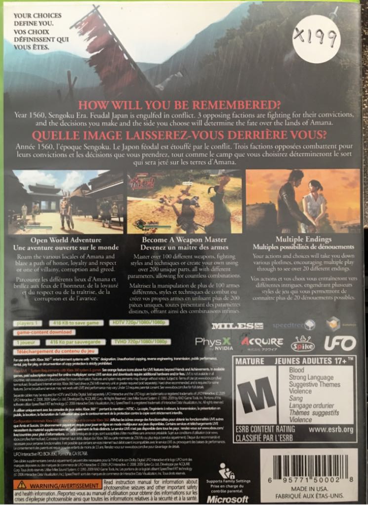 Way of the Samurai 3 - Microsoft Xbox 360 (UFO Interactive - 1) video game collectible [Barcode 695771500028] - Main Image 2