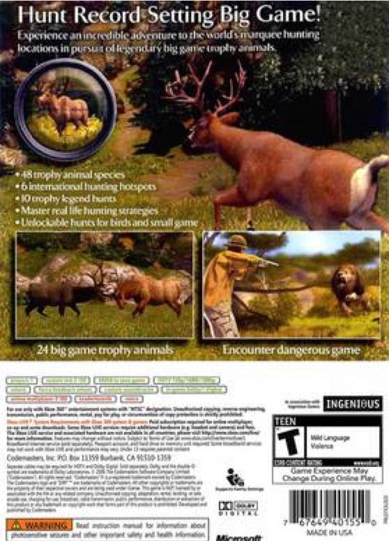 Cabelas Big Game Hunter - Microsoft Xbox 360 (Activision Blizzard - 1) video game collectible [Barcode 047875754539] - Main Image 2