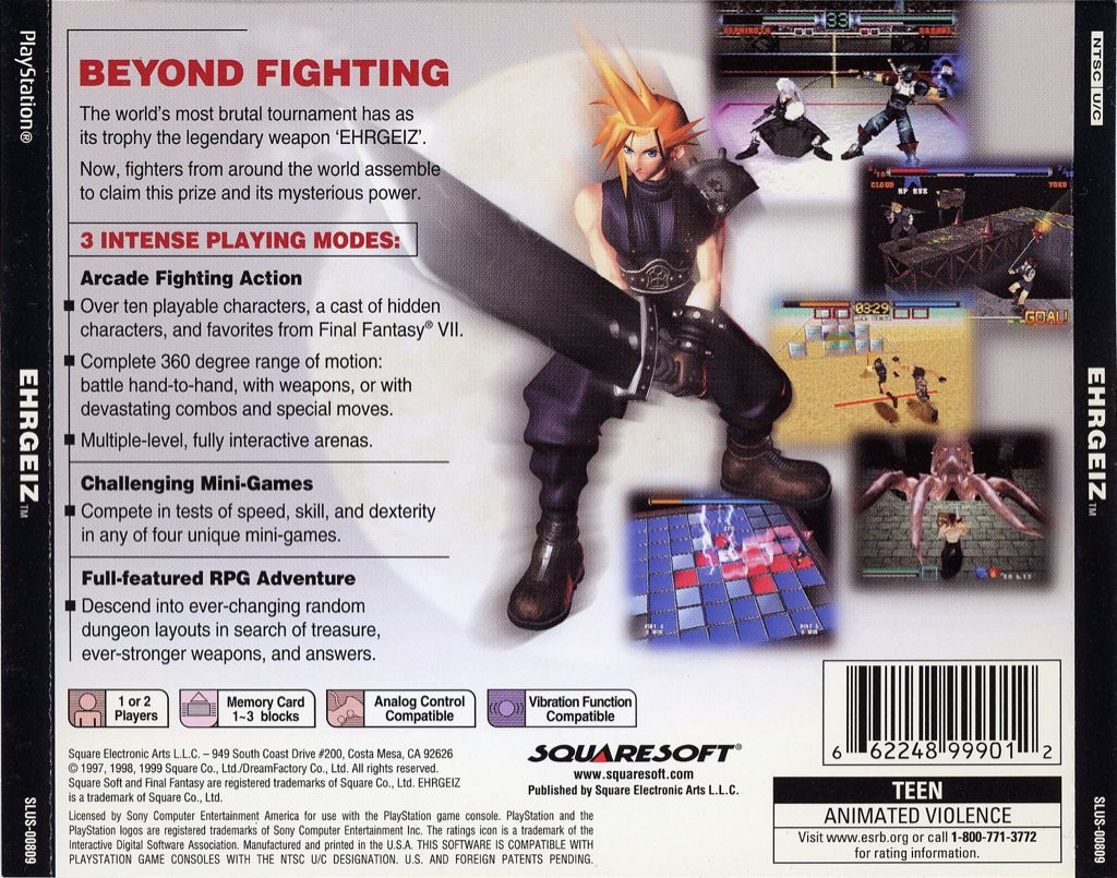 Ehrgeiz - Sony PlayStation (SquareSoft - 1-2) video game collectible [Barcode 662248999012] - Main Image 2