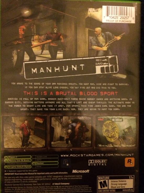 Manhunt - Microsoft Xbox (Rockstar Games - 1) video game collectible [Barcode 710425292576] - Main Image 2