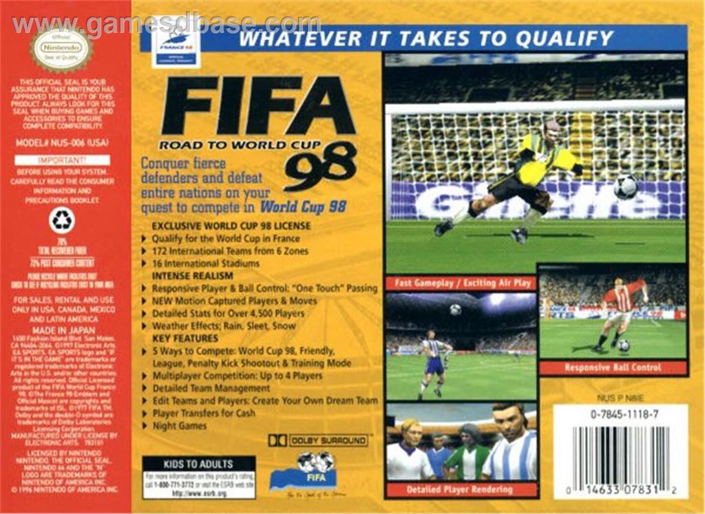 FIFA Road To World Cup 98 - Nintendo 64 (N64) ((EA) Electronic Arts - 1-4) video game collectible - Main Image 2