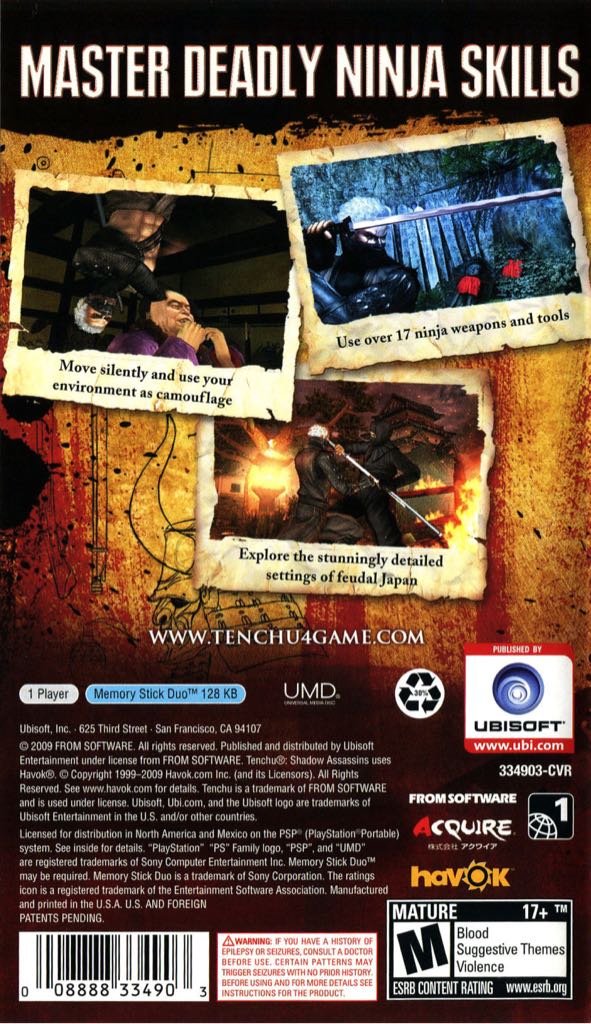 Tenchu: Shadow Assassins ~$28 - Sony PlayStation Portable (PSP) (Ubisoft - 1) video game collectible [Barcode 3307211657069] - Main Image 2