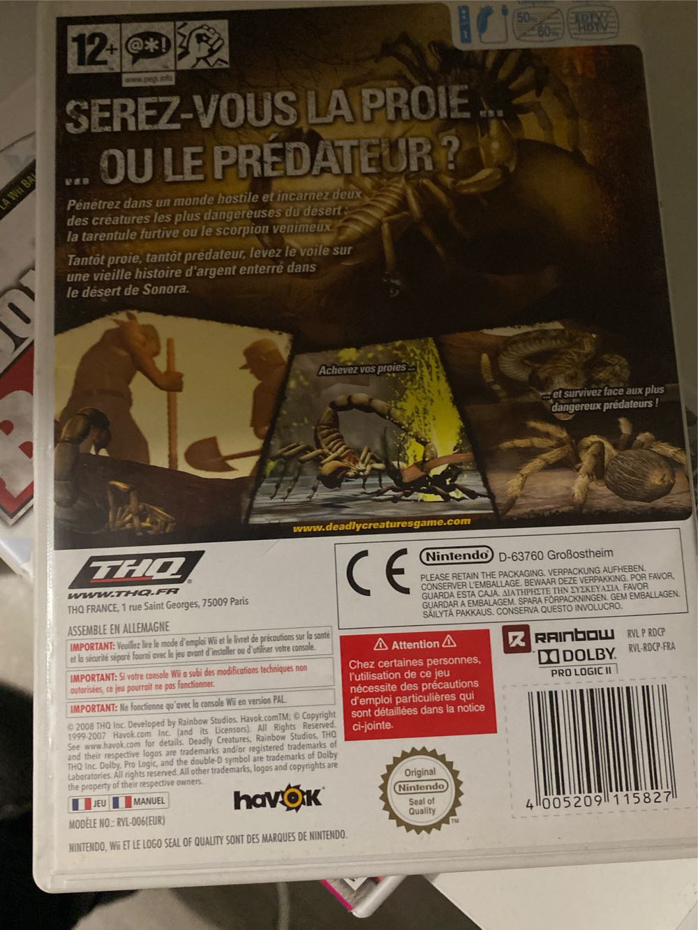 Deadly Creatures - Nintendo Wii (THQ - 1) video game collectible [Barcode 4005209115827] - Main Image 2