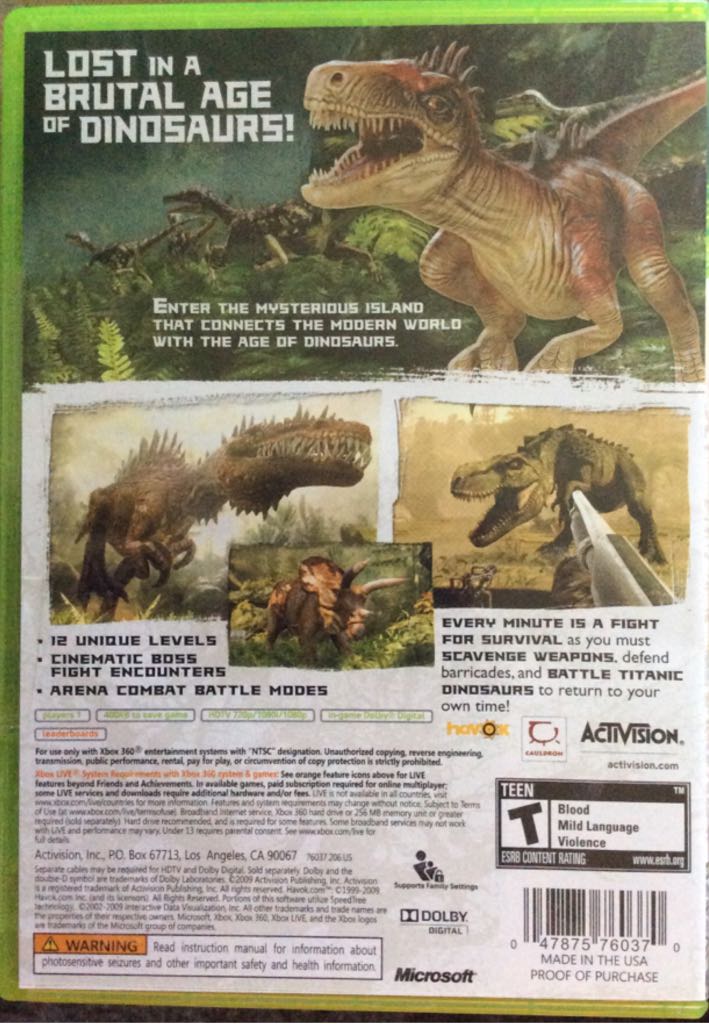 Jurassic: The Hunted - Microsoft Xbox 360 (Havok - 1) video game collectible [Barcode 047875760370] - Main Image 2