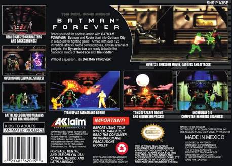 Batman Forever - Nintendo Super Nintendo Entertainment System (SNES) (Acclaim Entertainment - 1) video game collectible [Barcode 021481620198] - Main Image 2