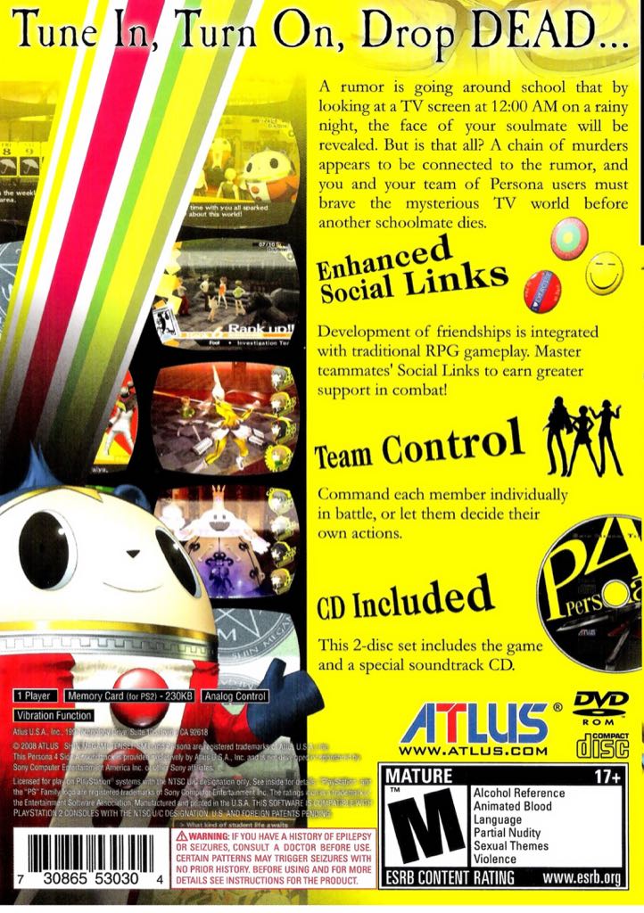 Shin Megami Tensei : Persona 4 - Sony PlayStation 2 (PS2) (Square Enix - 1) video game collectible [Barcode 5060121824867] - Main Image 2