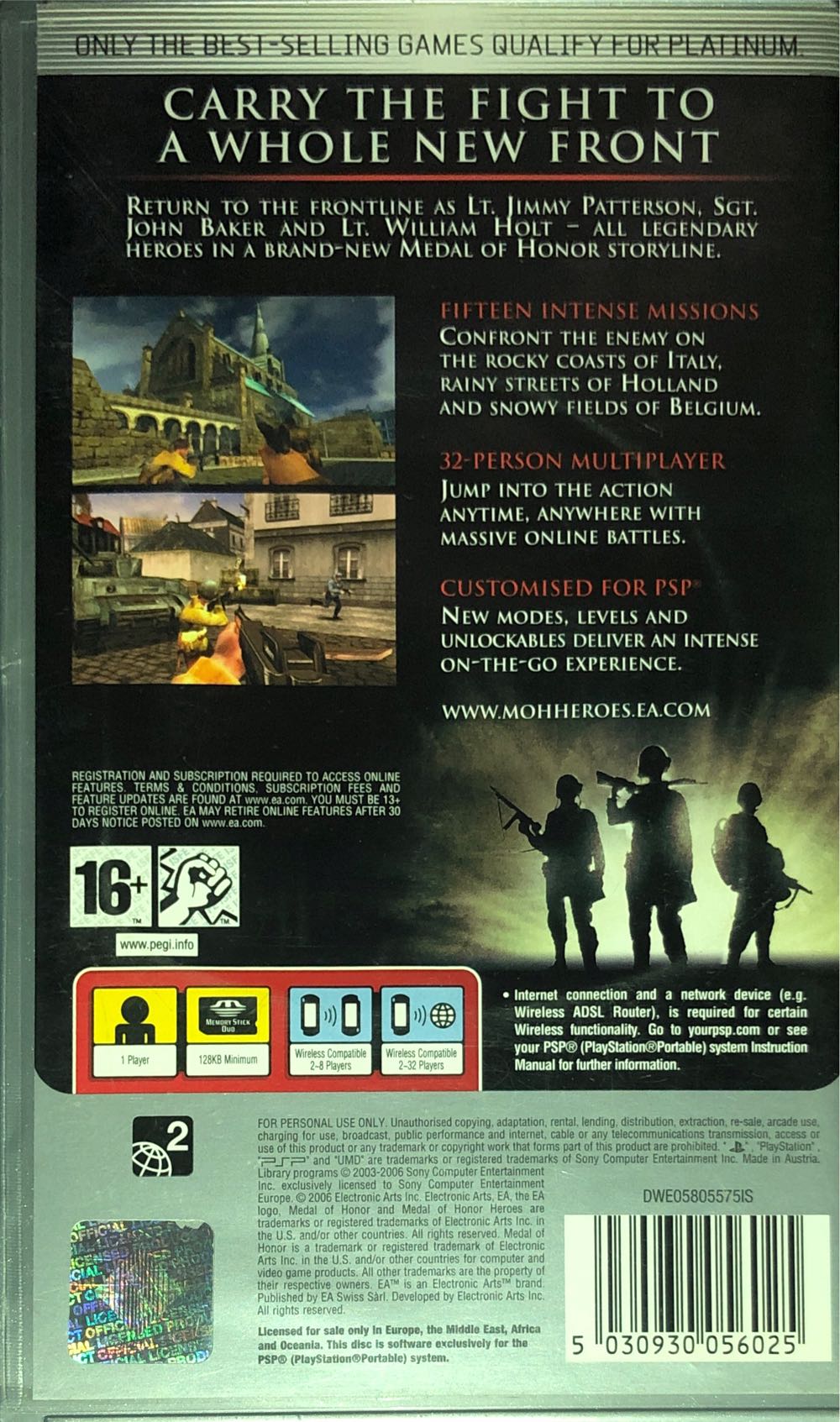 Medal Of Honor Heroes - Sony PlayStation Portable (PSP) (Electronic Arts - 1-32) video game collectible [Barcode 5030930056025] - Main Image 2