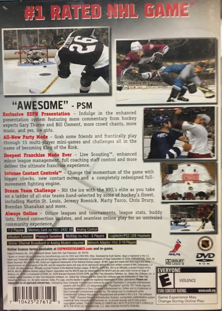 ESPN NHL 2K5 - Sony PlayStation 2 (PS2) (Sega - 1-2) video game collectible [Barcode 710425276125] - Main Image 2