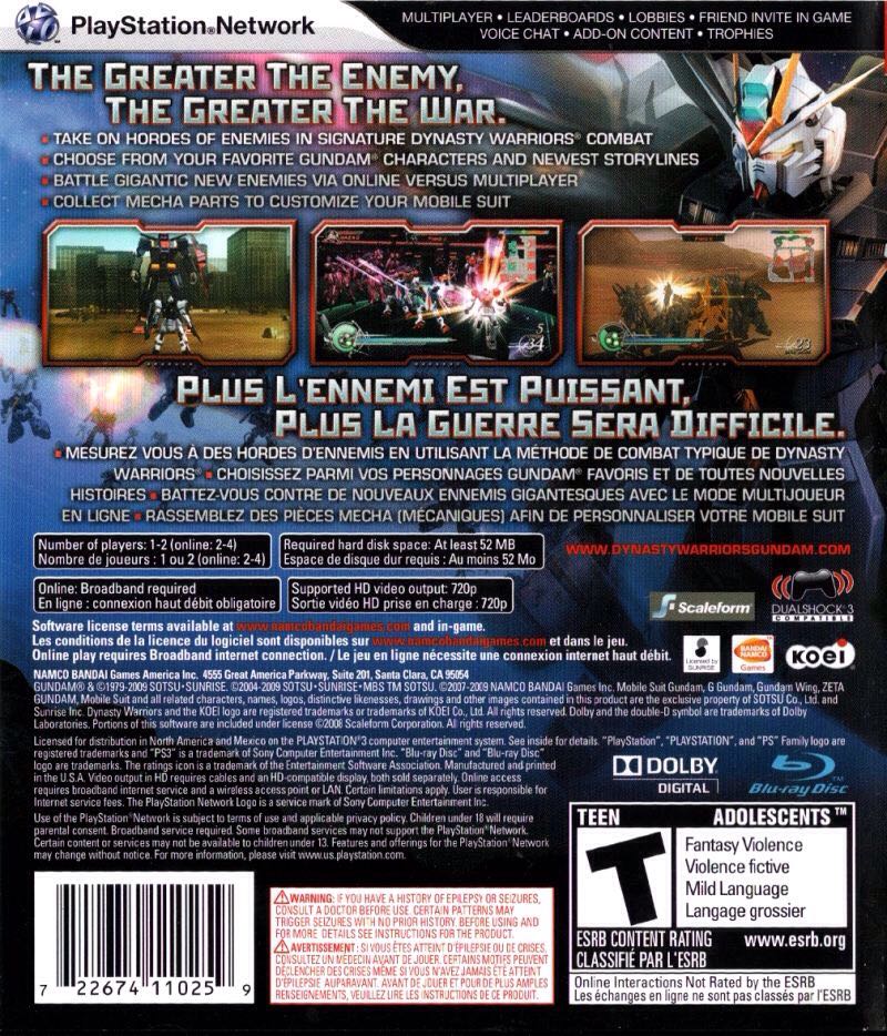 Dynasty Warriors: Gundam 2 - Sony PlayStation 2 (PS2) (Namco Bandai - 2) video game collectible [Barcode 722674100748] - Main Image 2