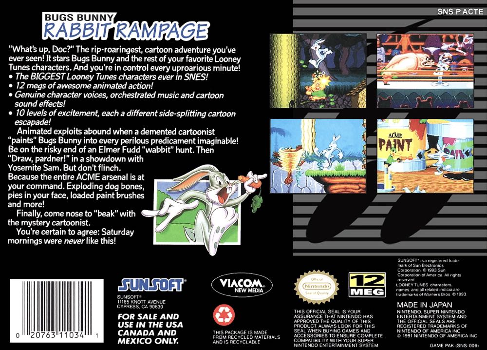 Bugs Bunny: Rabbit Rampage - Nintendo Super Nintendo Entertainment System (SNES) (SunSoft - 1) video game collectible - Main Image 2