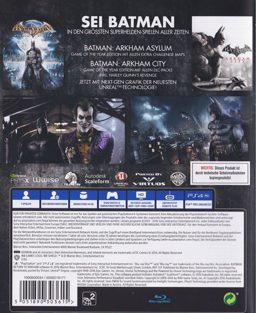 Batman - Return To Arkham - Sony PlayStation 4 (PS4) (Warner Bros. Entertainment Inc. - 1) video game collectible [Barcode 5051890303615] - Main Image 2