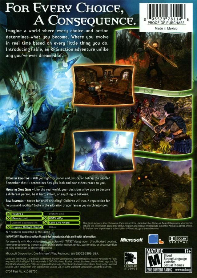 Fable - Microsoft Xbox (Microsoft Game Studios - 1) video game collectible [Barcode 80554011] - Main Image 2