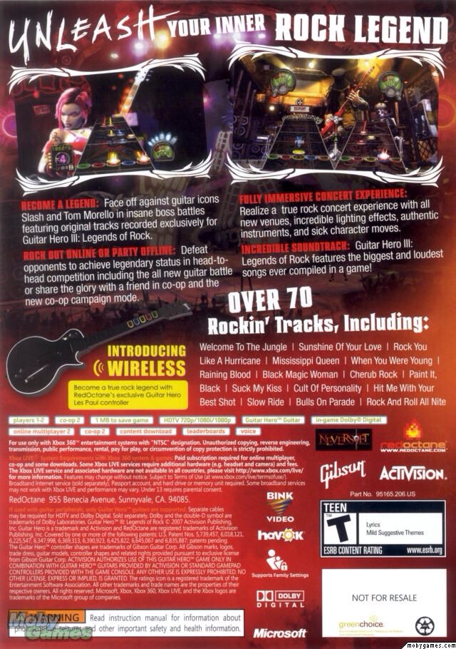 Guitar Hero 3: Legends Of Rock - Microsoft Xbox 360 (RedOctane - 1-2) video game collectible [Barcode 5030917049255] - Main Image 2