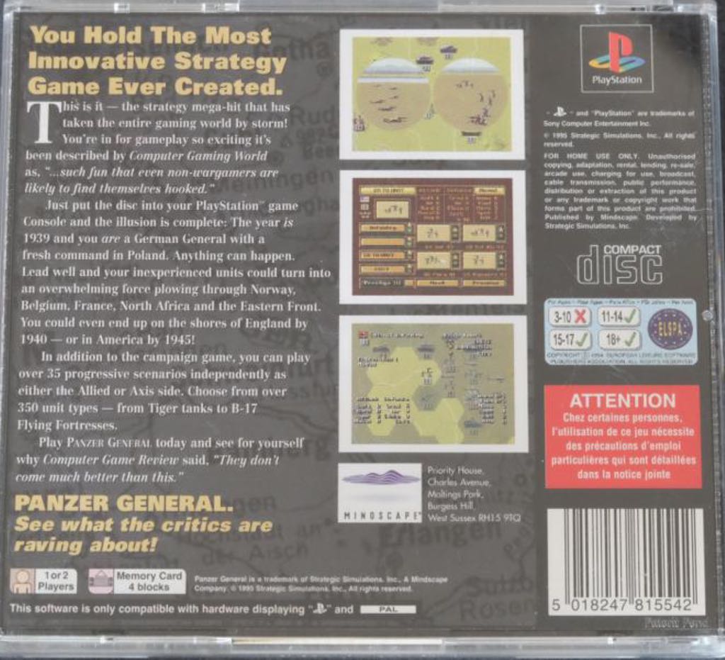 Panzer General - Sony PlayStation (Strategic Simulations Inc. - 1) video game collectible [Barcode 016685082149] - Main Image 2