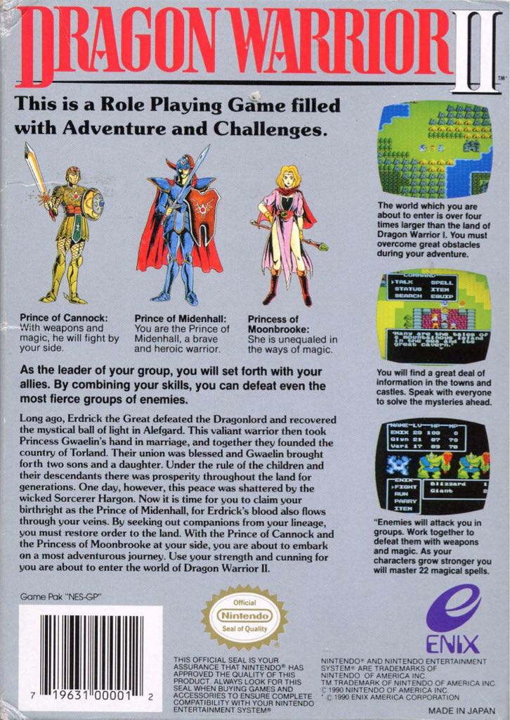 Dragon Warrior II - Nintendo Entertainment System (NES) (Nintendo) video game collectible - Main Image 2