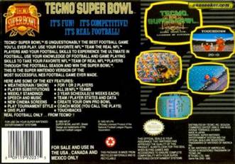 Tecmo Super Bowl - Nintendo Super Nintendo Entertainment System (SNES) (Tecmo - 1-2) video game collectible [Barcode 018946090016] - Main Image 2